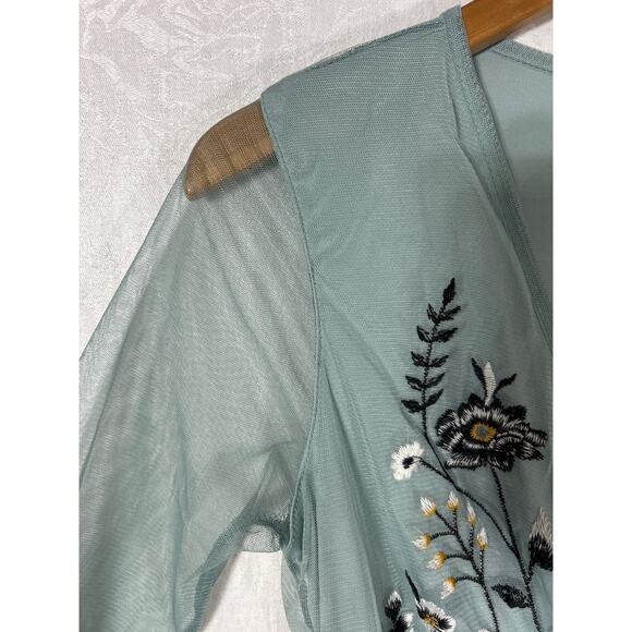 Xhilaration Midi Dress Small Green Embroidered Sheer Fairy Cottagecore Whimsy - Picture 4 of 12
